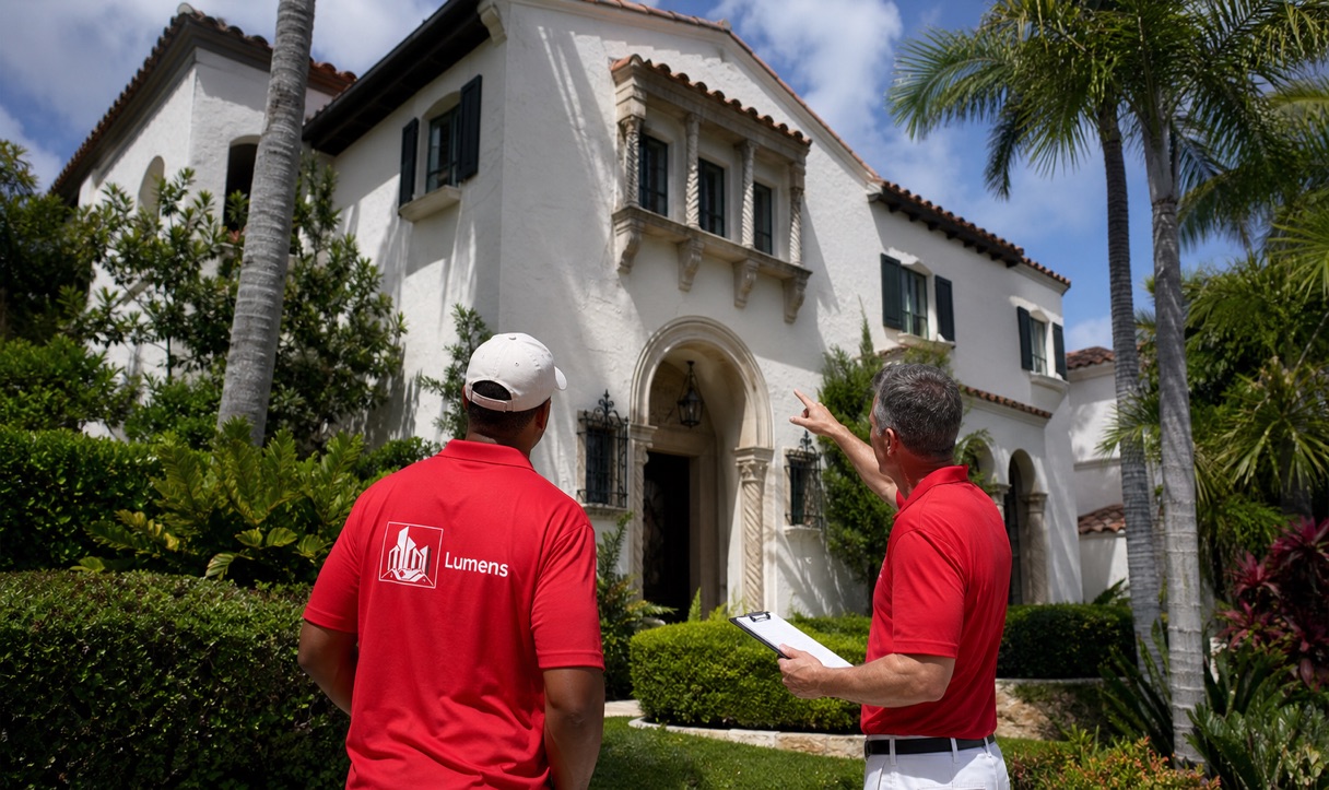 Historic stucco painting assessment by Lumens professionals in Coral Gables