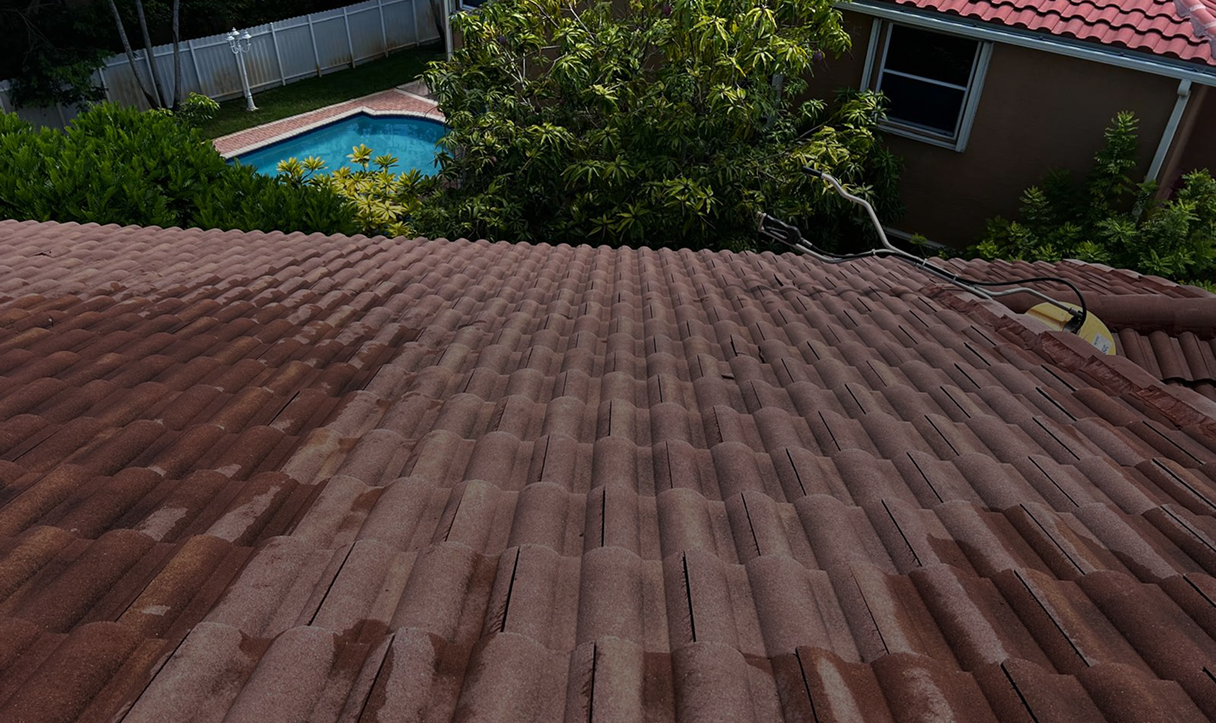 Pressure washing roof