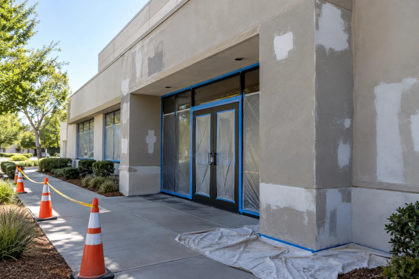 Commercial exterior painting facade preparation in Miami-Dade — AI-generated illustration