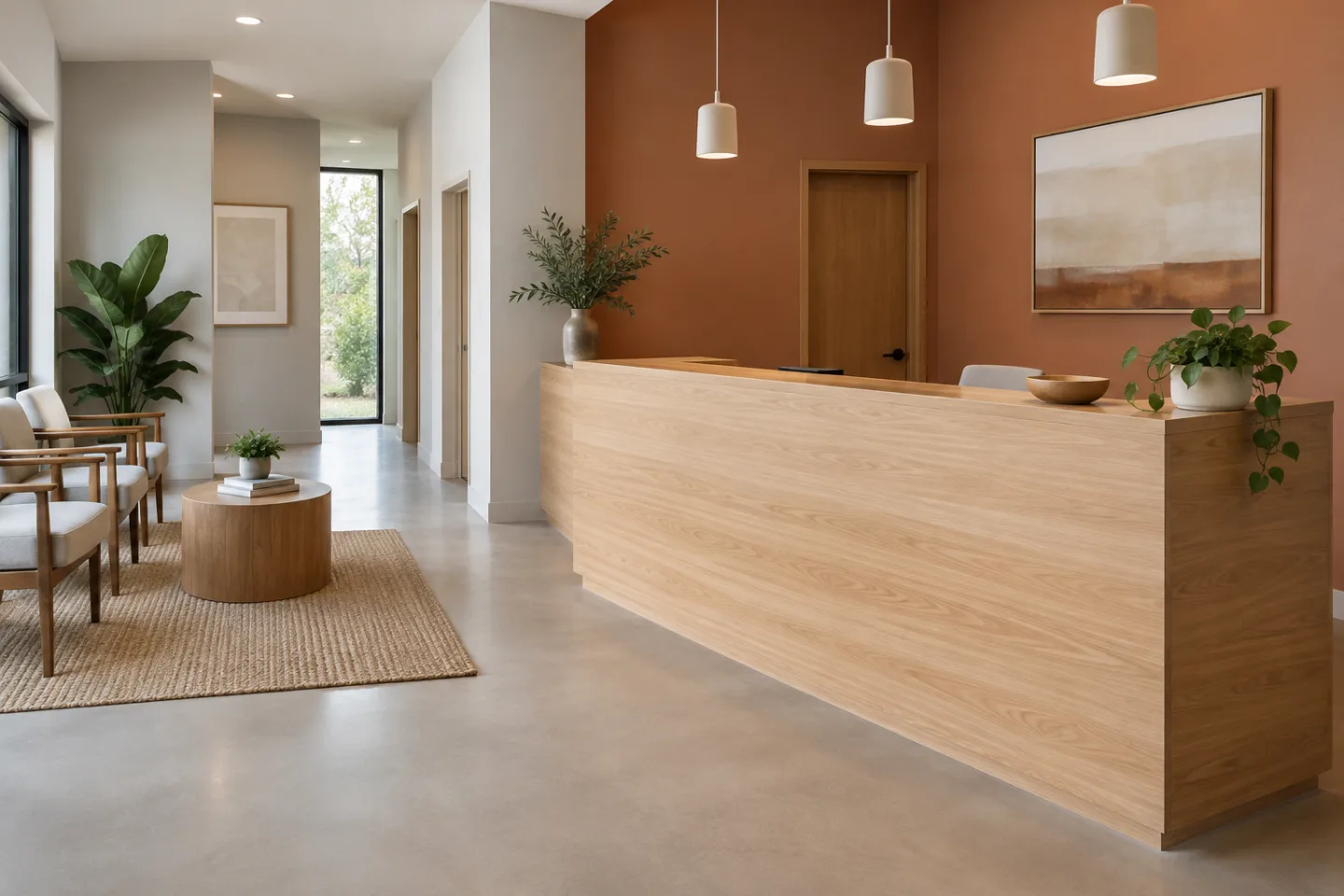Commercial interior painting finished reception area in Miami-Dade — AI-generated illustration