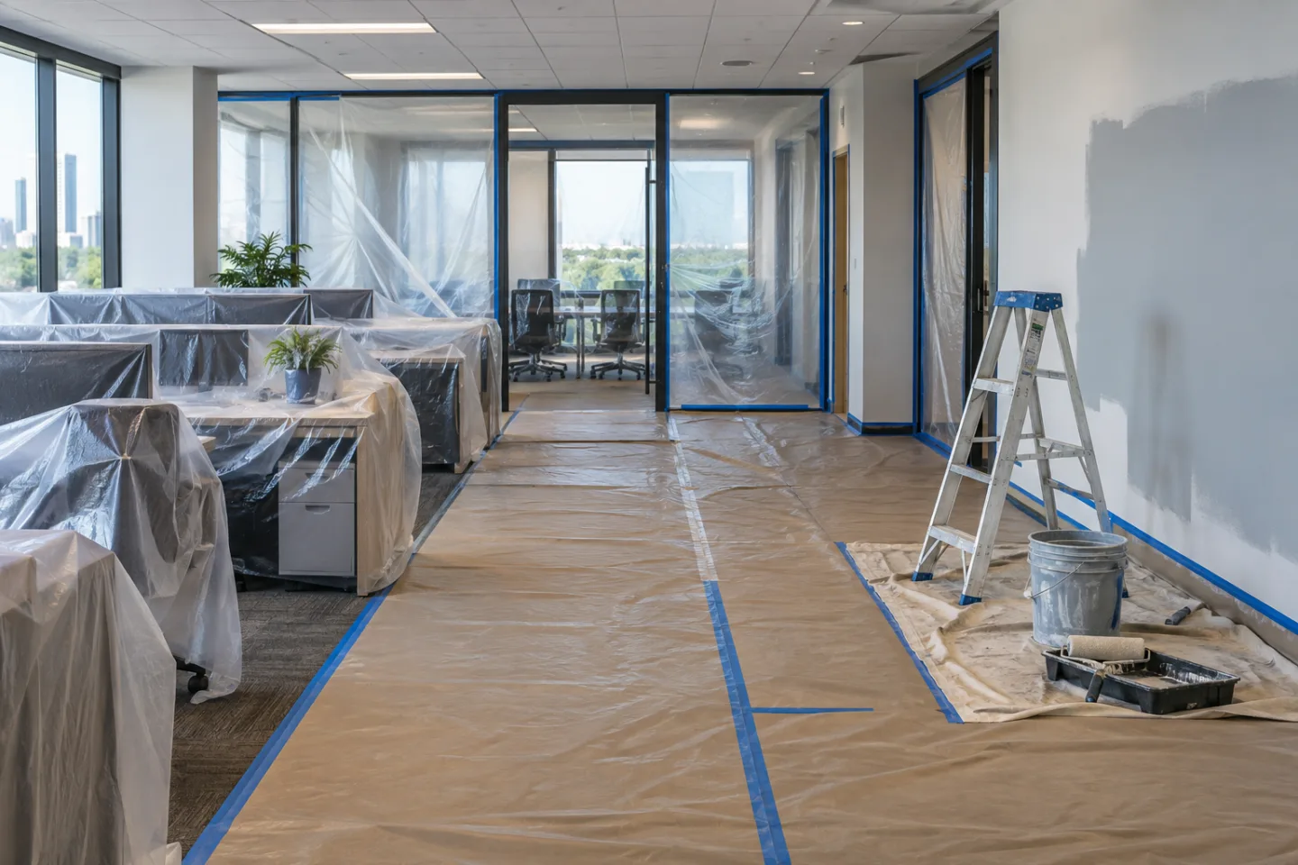 Commercial interior painting occupied space protection in Miami-Dade — AI-generated illustration