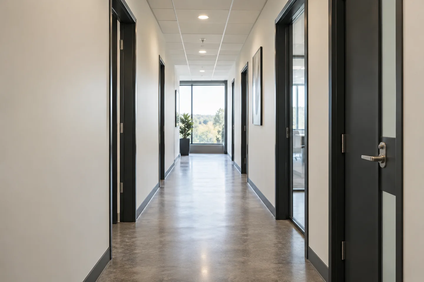 Commercial painting finished office corridor in Miami-Dade — AI-generated illustration