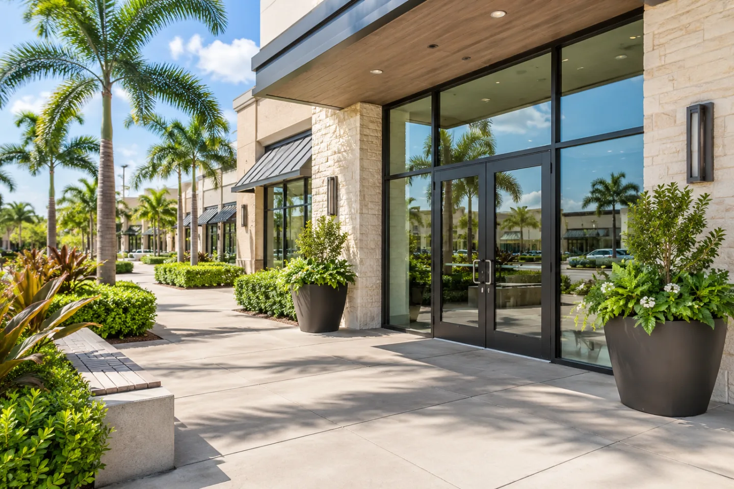 Commercial pressure washing clean retail entry in Miami-Dade — AI-generated illustration