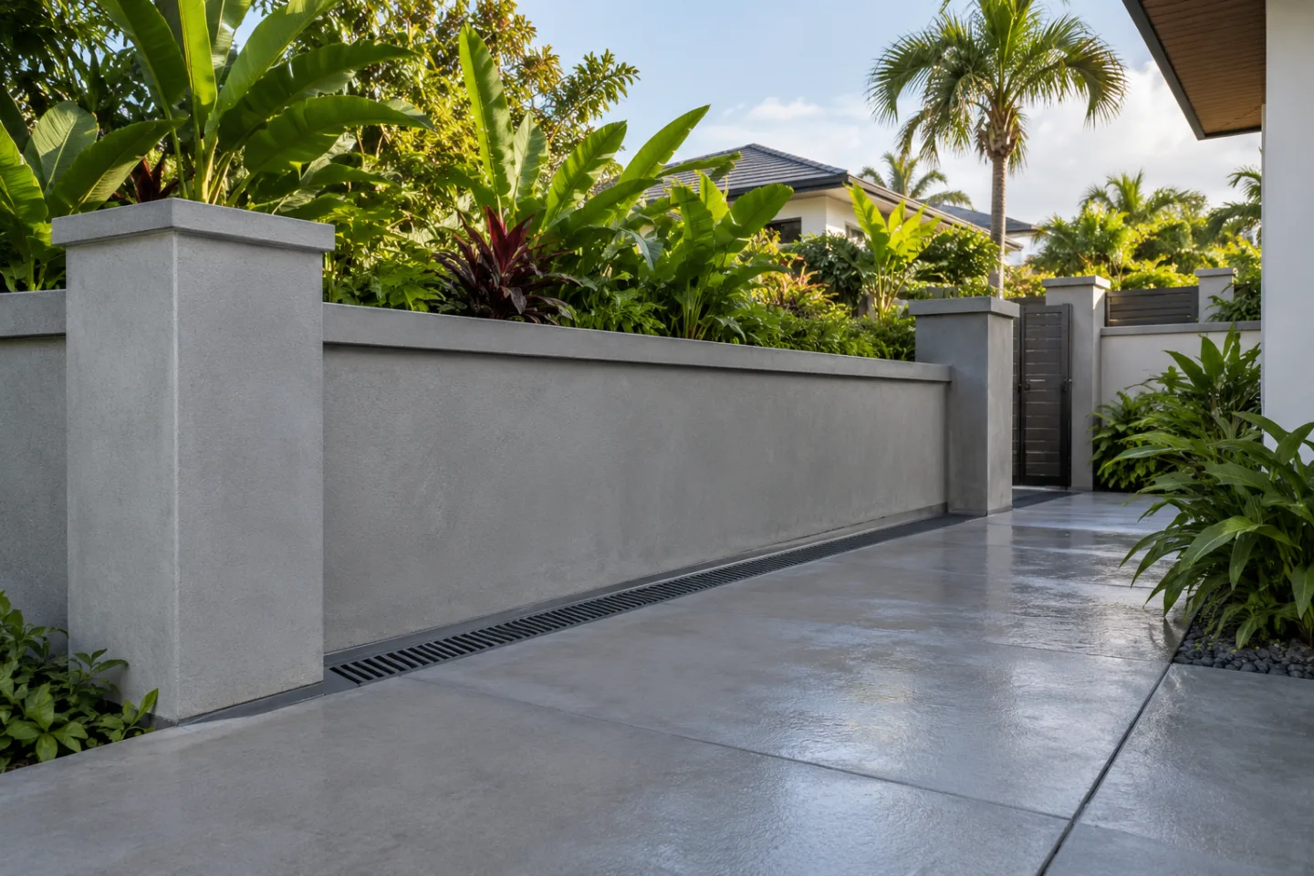 Concrete waterproofing finished concrete wall in Miami-Dade — AI-generated illustration