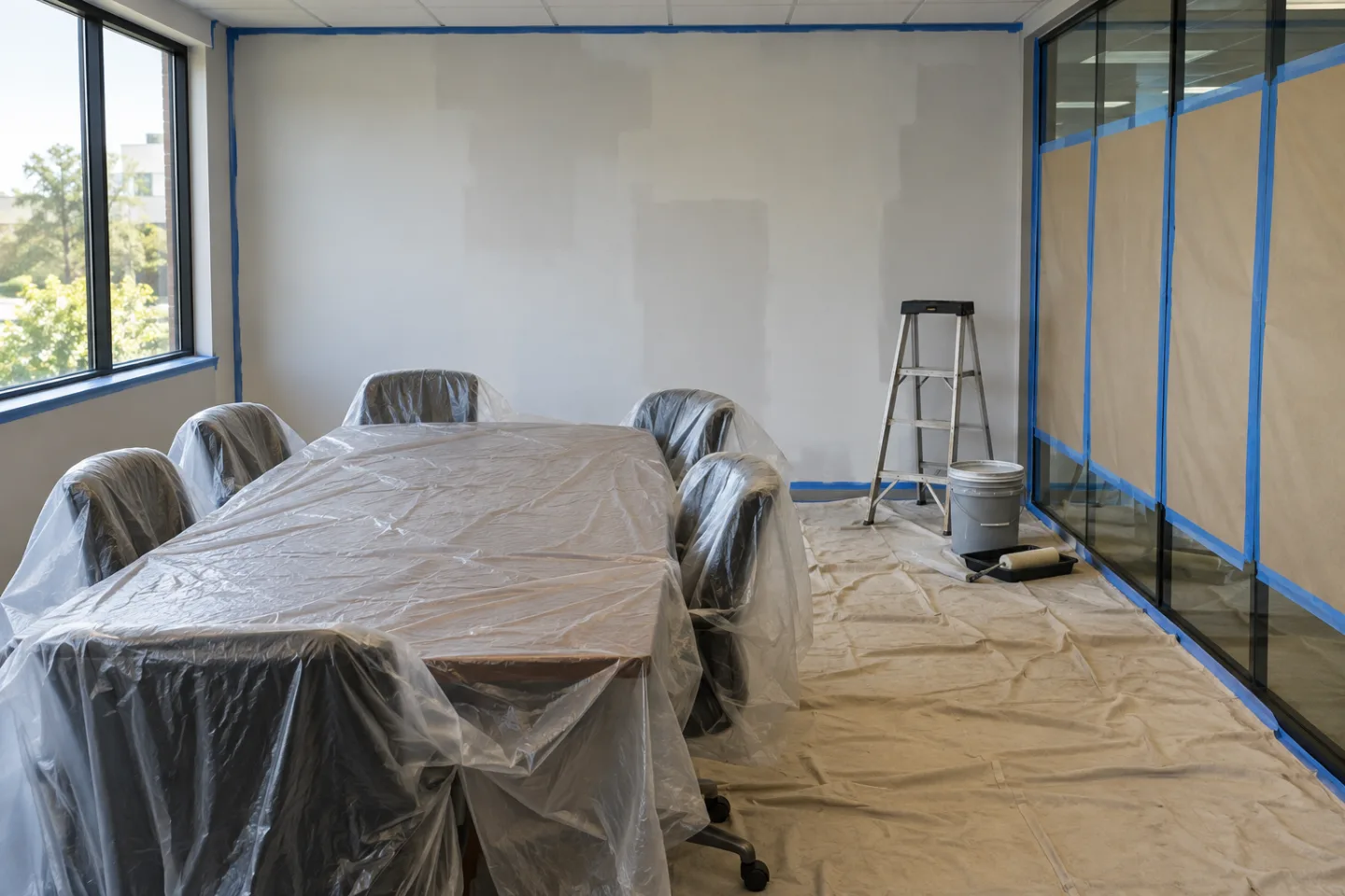 Office painting workspace protection in Miami-Dade — AI-generated illustration