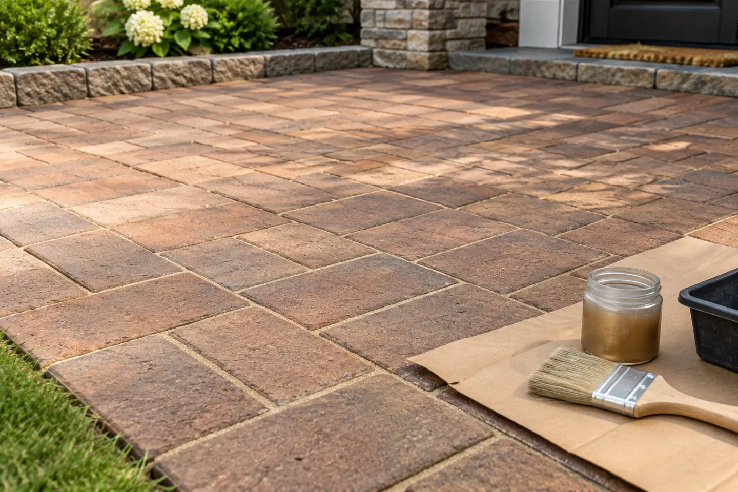 Paver cleaning and sealing prepared paver surface in Miami-Dade — AI-generated illustration