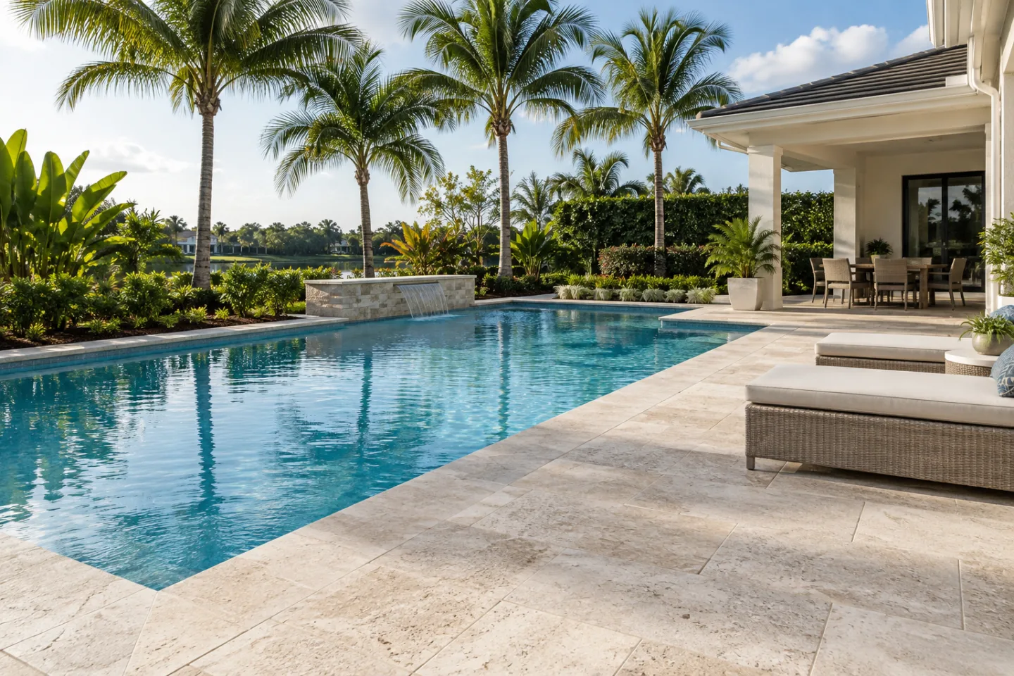 Pressure washing clean pool deck in Miami-Dade — AI-generated illustration