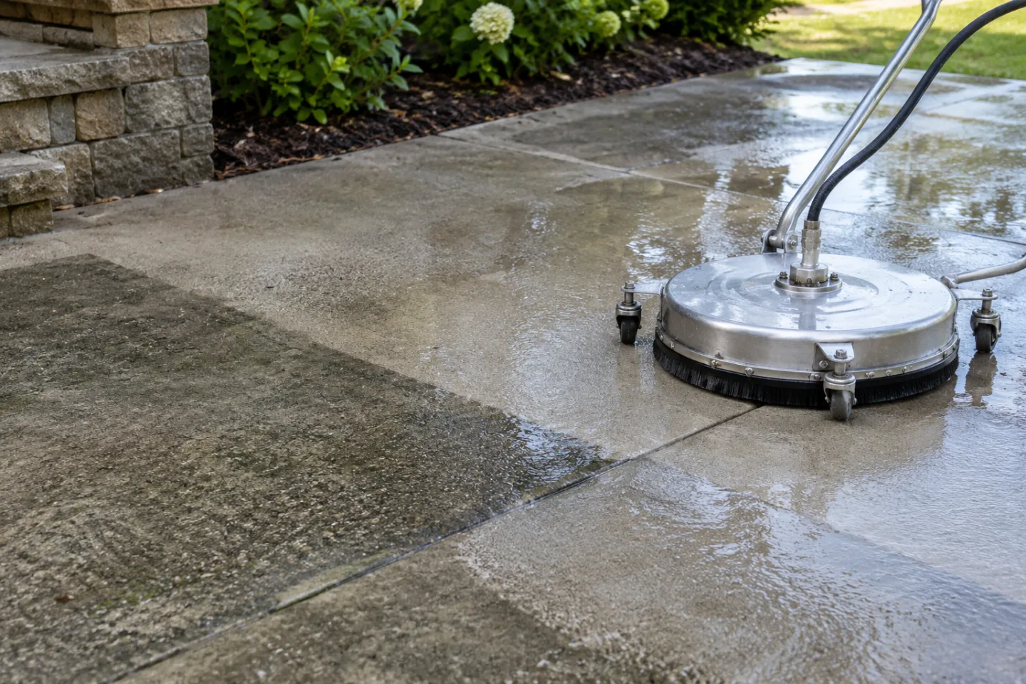 Pressure washing concrete cleaning detail in Miami-Dade — AI-generated illustration