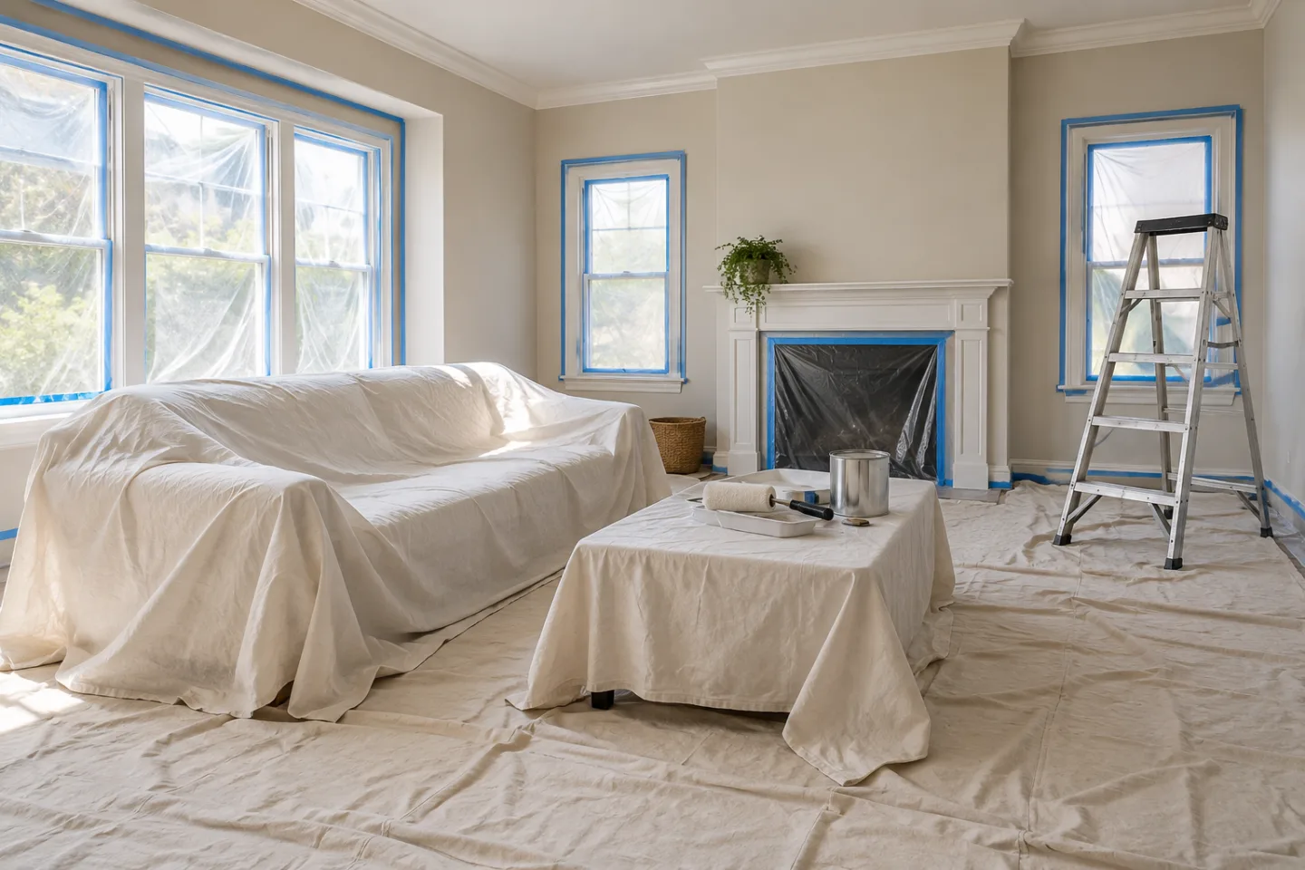 Residential painting living room protection in Miami-Dade — AI-generated illustration