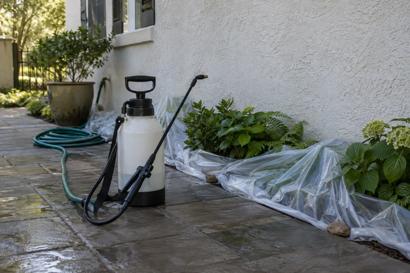 Soft washing gentle cleaning setup in Miami-Dade — AI-generated illustration