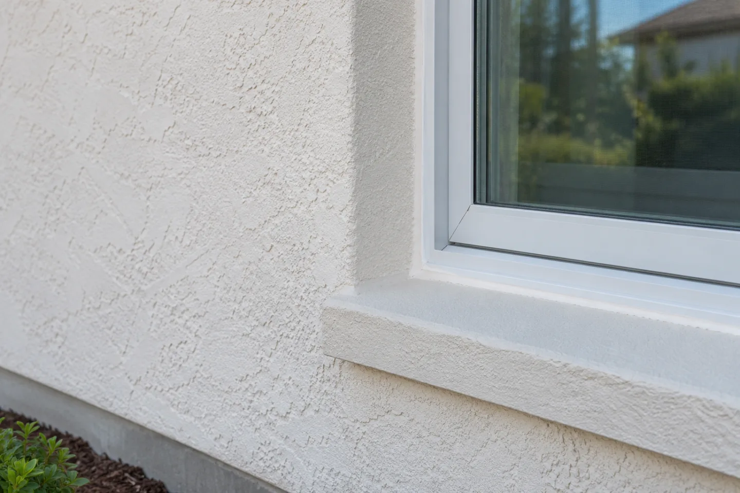 Stucco waterproofing repaired stucco detail in Miami-Dade — AI-generated illustration