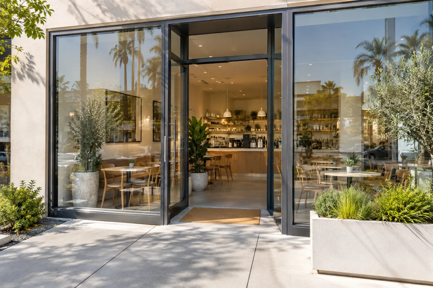 Window cleaning clear storefront glass in Miami-Dade — AI-generated illustration