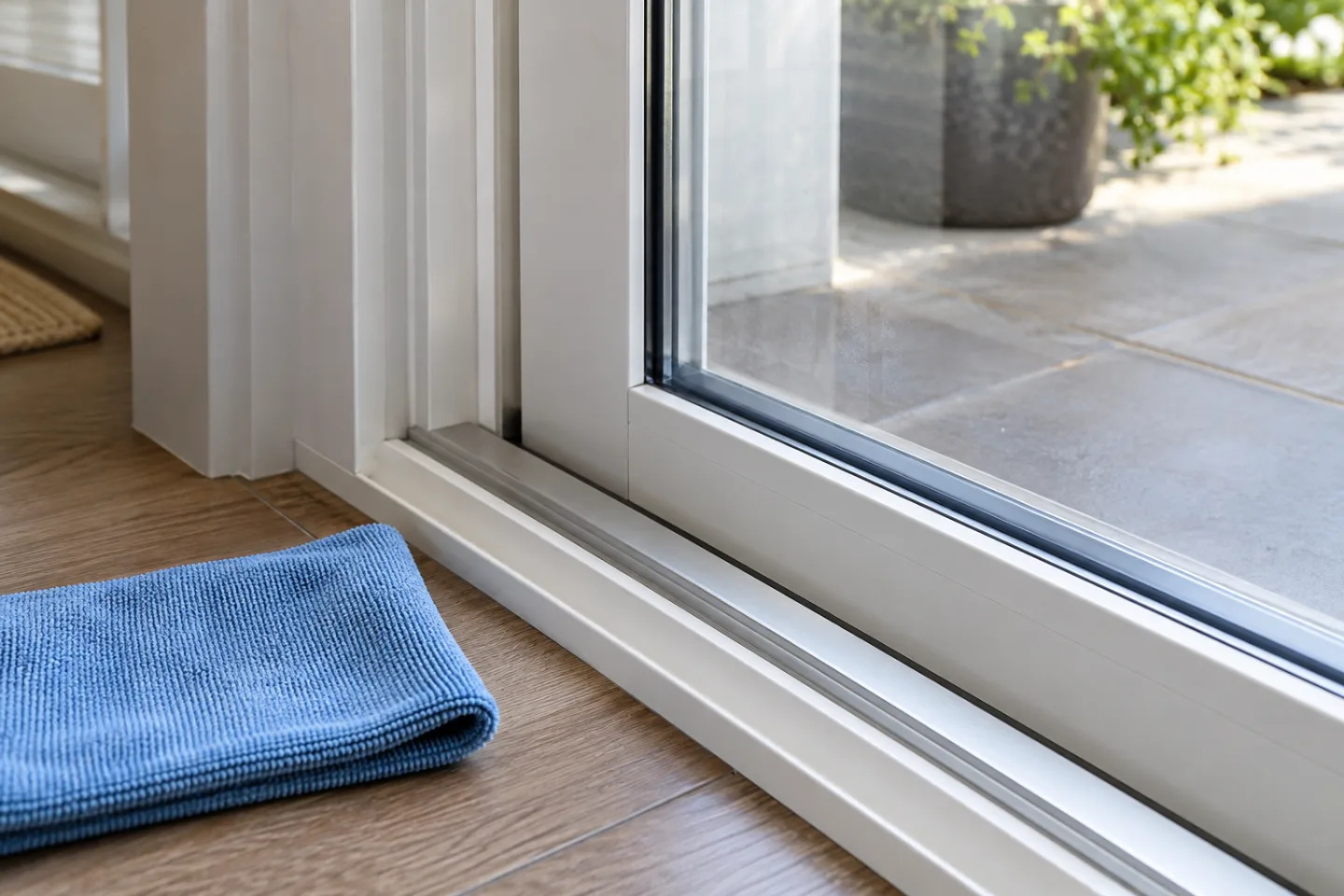 Window cleaning frame and track detail in Miami-Dade — AI-generated illustration